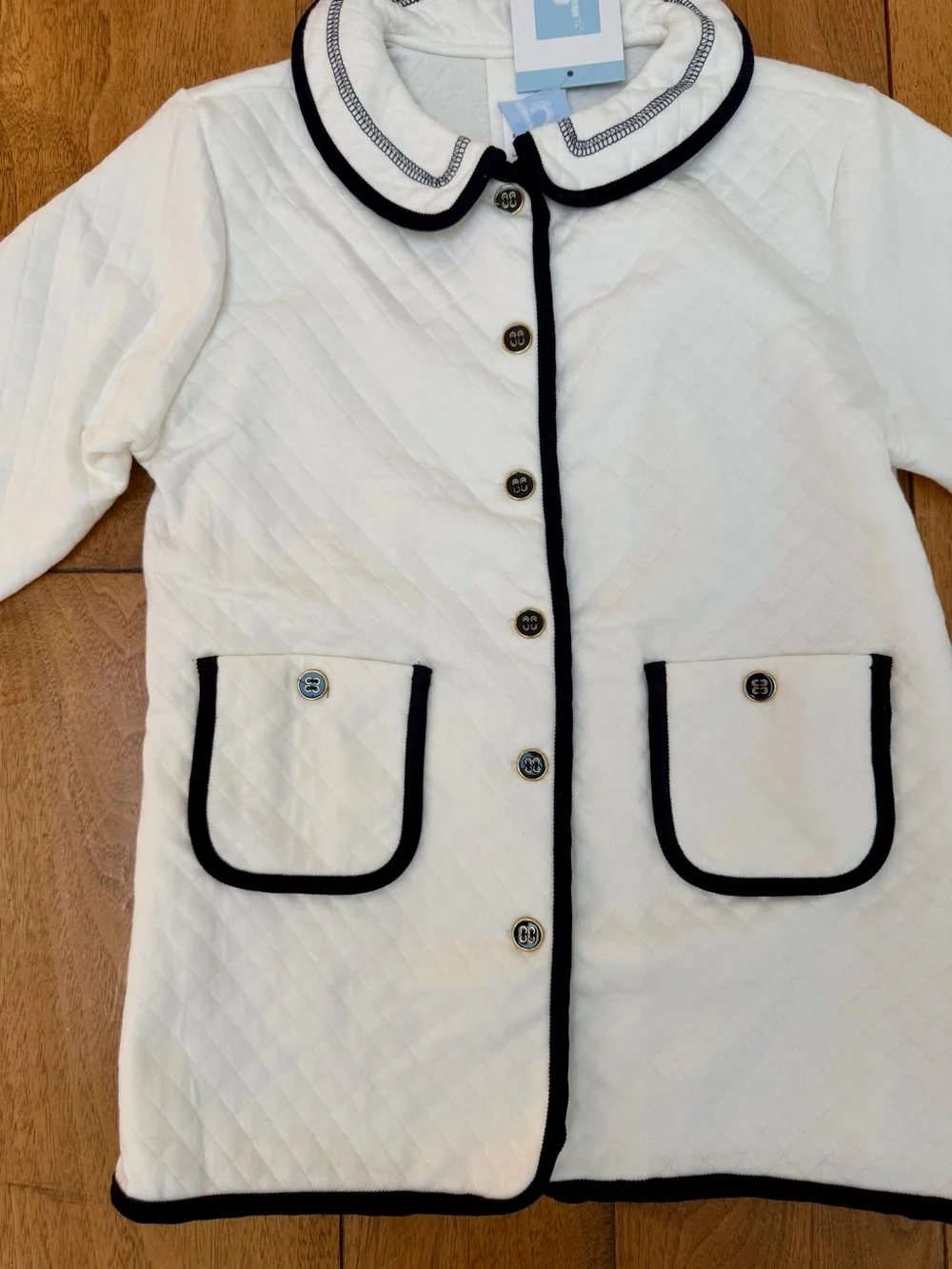 Bella Bliss Girls White Quilted Jacket Navy Trim NWT Size 8
